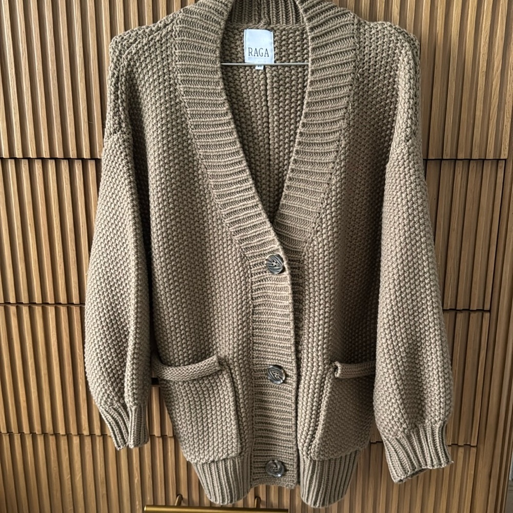 Anthropologie Raga Heather Oversized Cable Cardigan Sweater